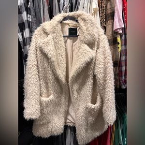Zara Cream Faux Fur Coat